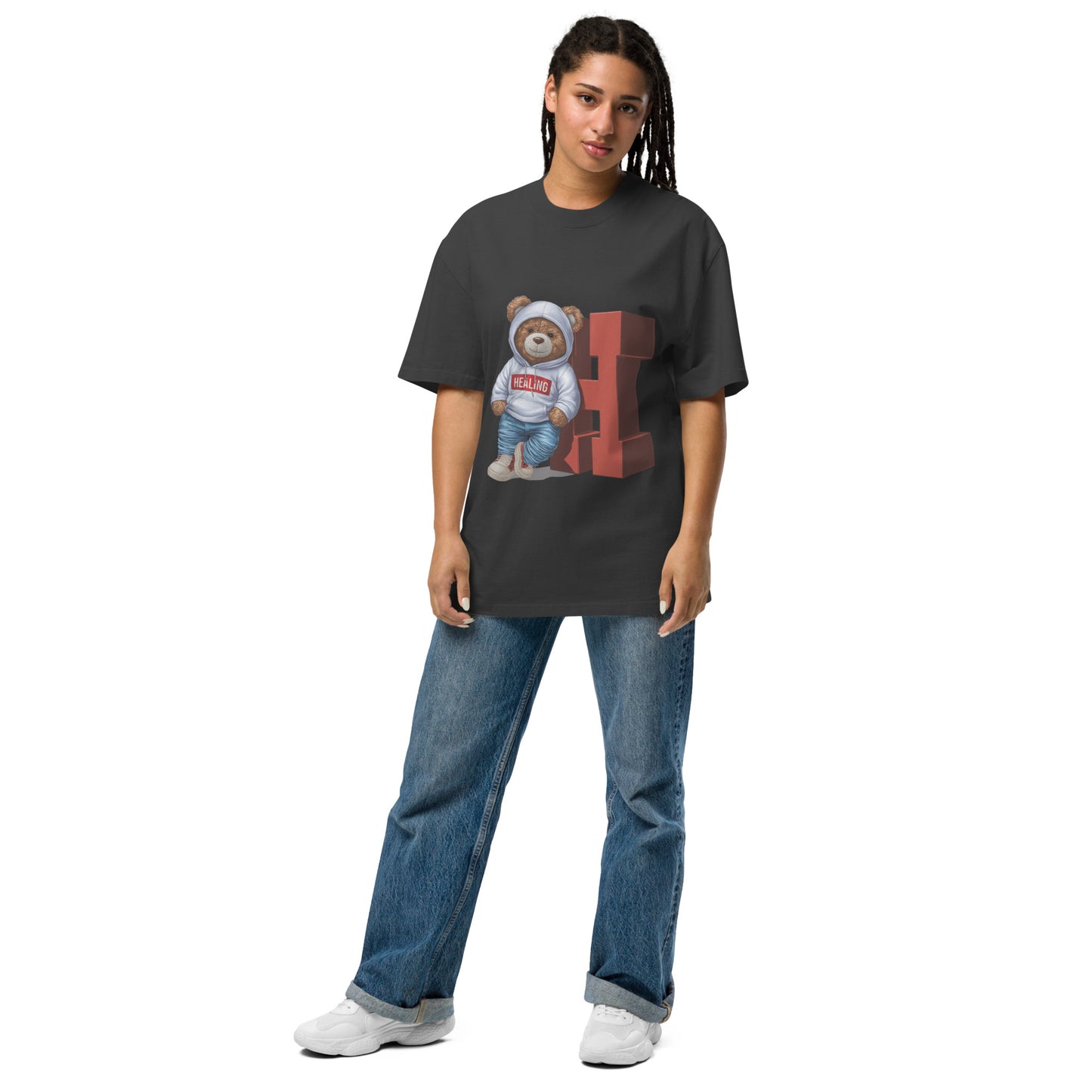 Junie The Healing Bear Oversized faded t-shirt