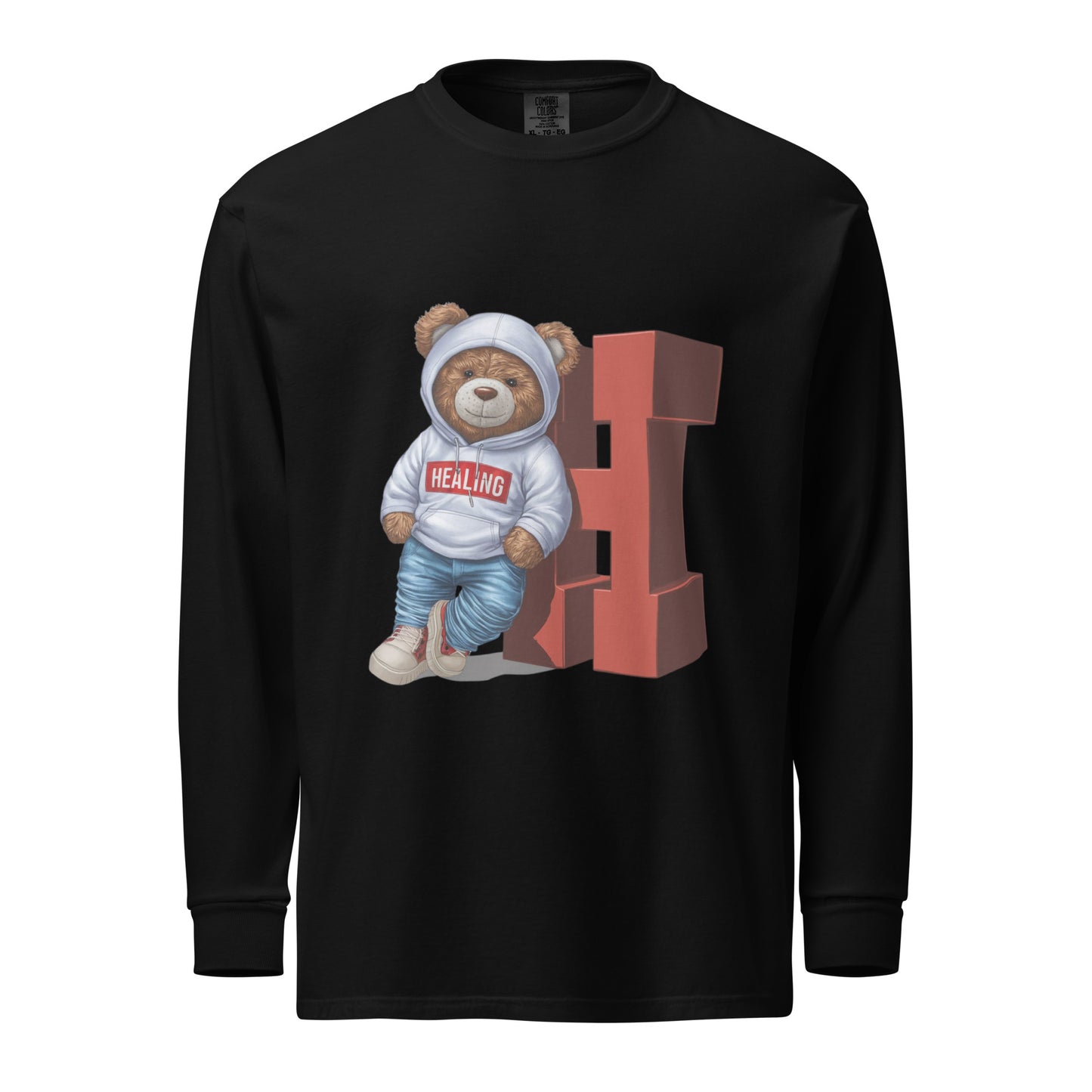 Junie The Healing Bear Garment-dyed heavyweight long-sleeve shirt