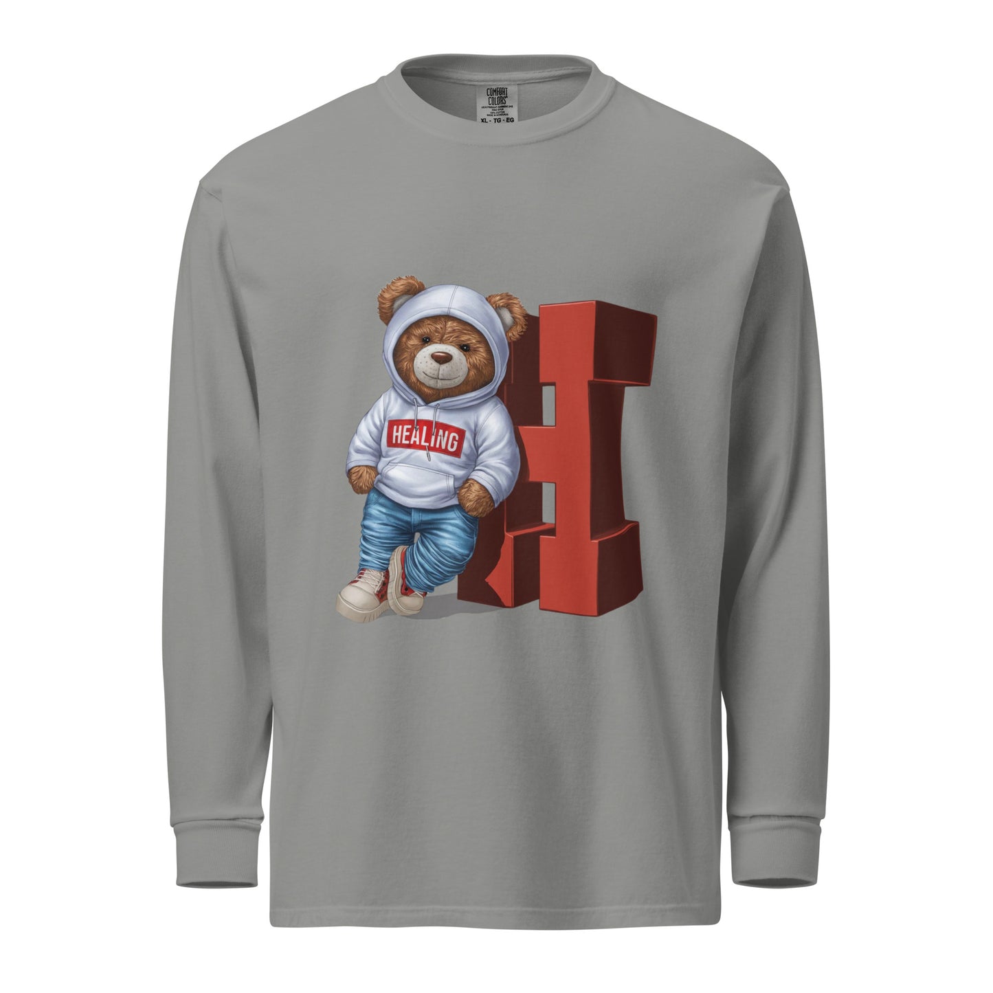 Junie The Healing Bear Garment-dyed heavyweight long-sleeve shirt