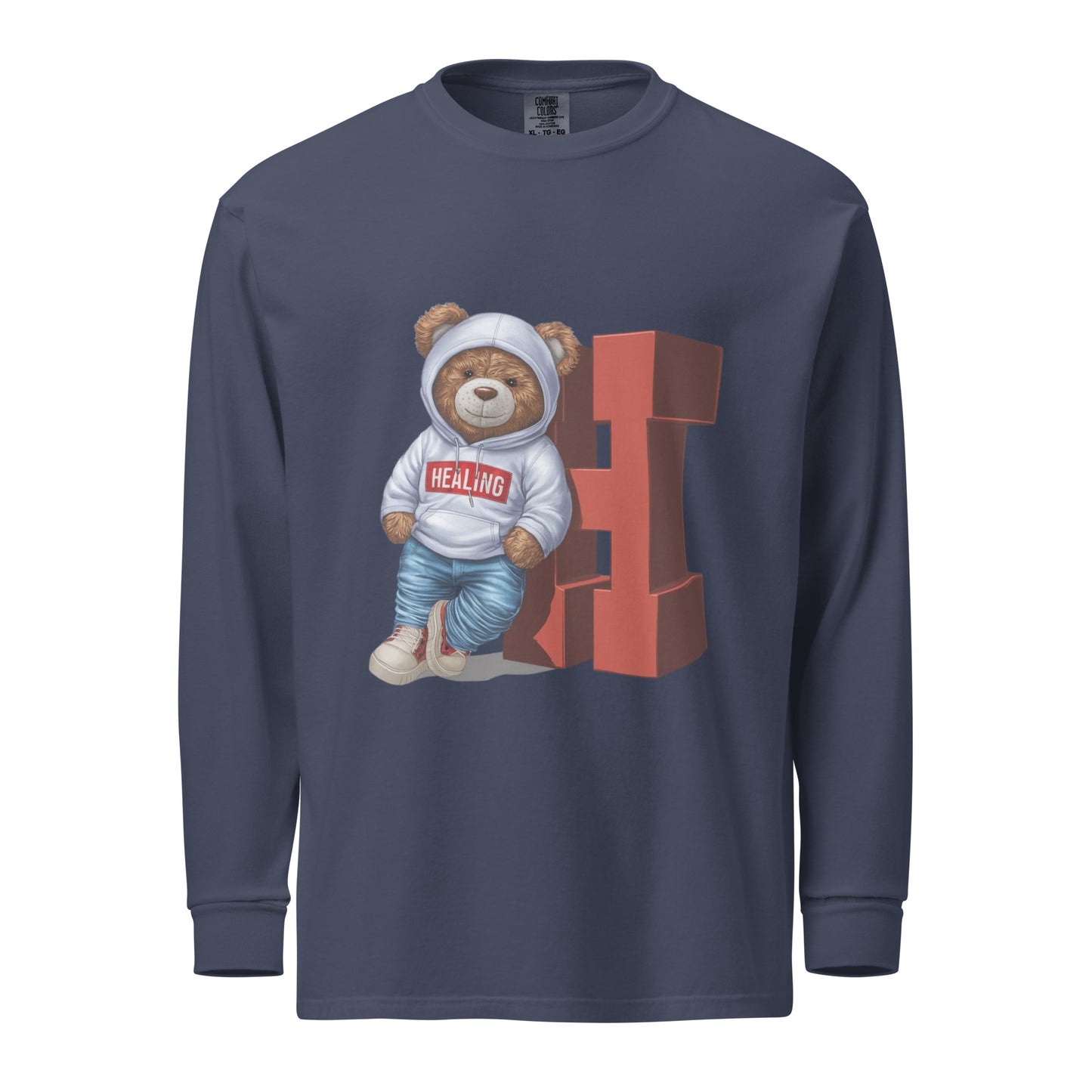 Junie The Healing Bear Garment-dyed heavyweight long-sleeve shirt