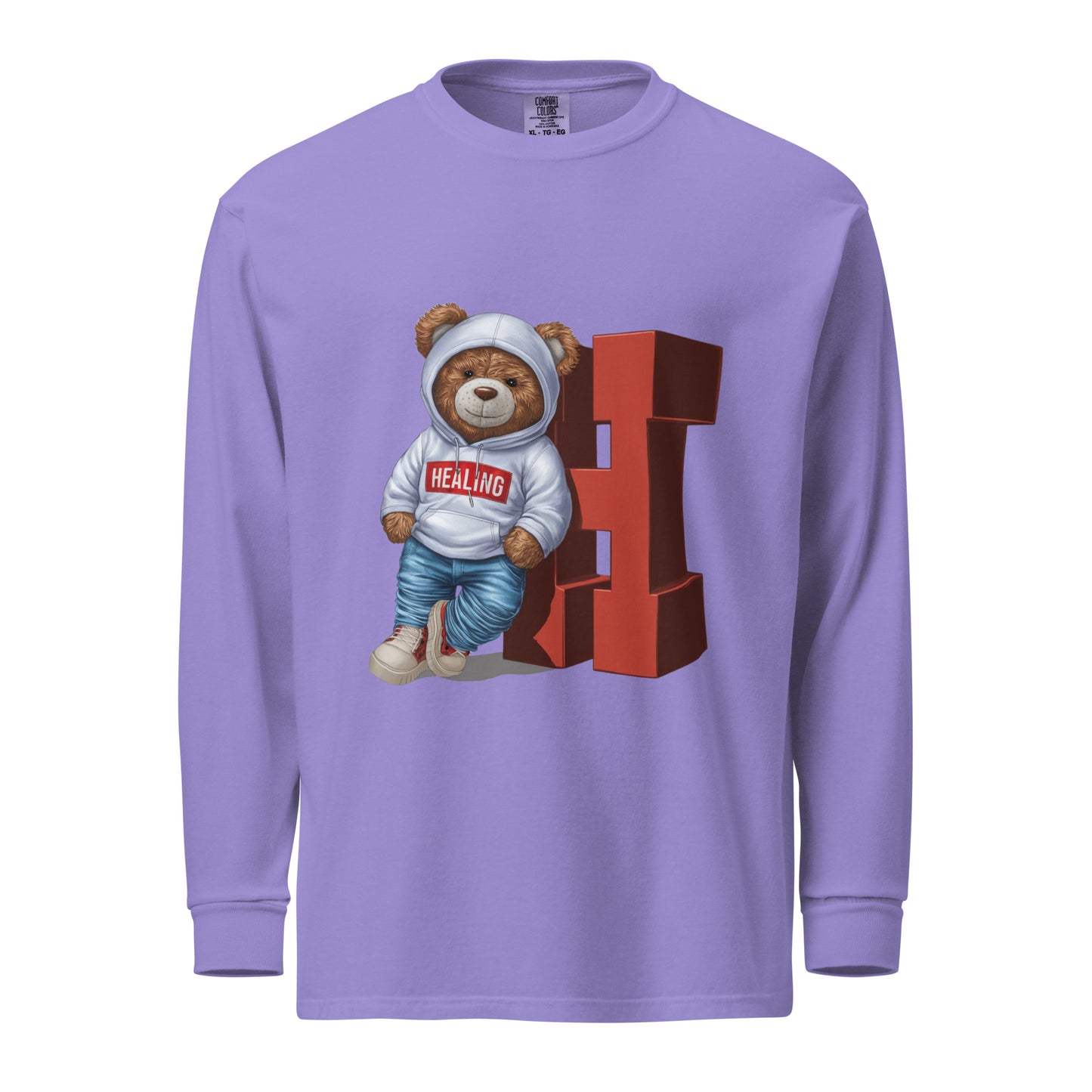 Junie The Healing Bear Garment-dyed heavyweight long-sleeve shirt